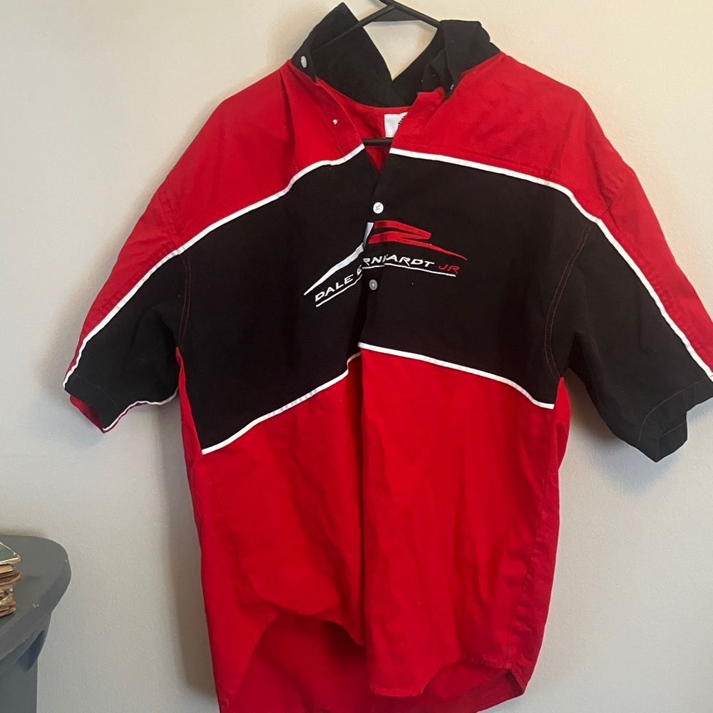 Dale Earnhardt Jr. Red and Black Casual Button Down Shirt